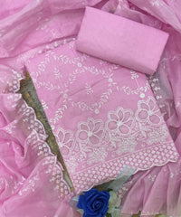 Graceful Cotton Chikankari Suit Set DN5 (Pink) - Yanchi