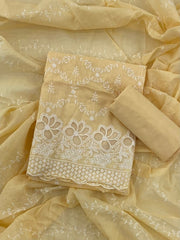 Graceful Cotton Chikankari Suit Set DN5 ( Soft Yellow) - Yanchi
