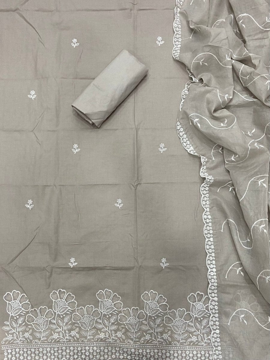 Graceful Cotton Chikankari Suit Set DN5(Grey) - Yanchi