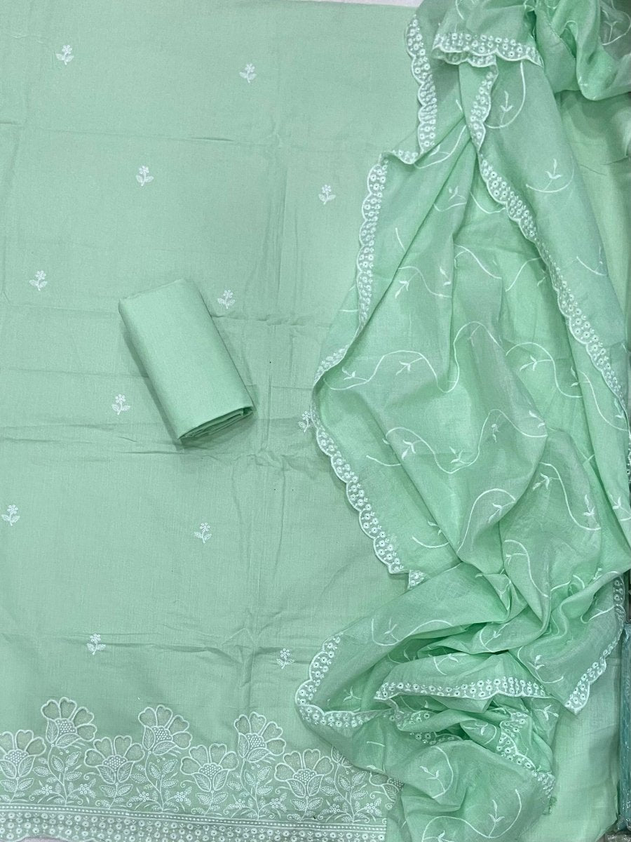 Graceful Cotton Chikankari Suit Set DN5(Mint - Green) - Yanchi