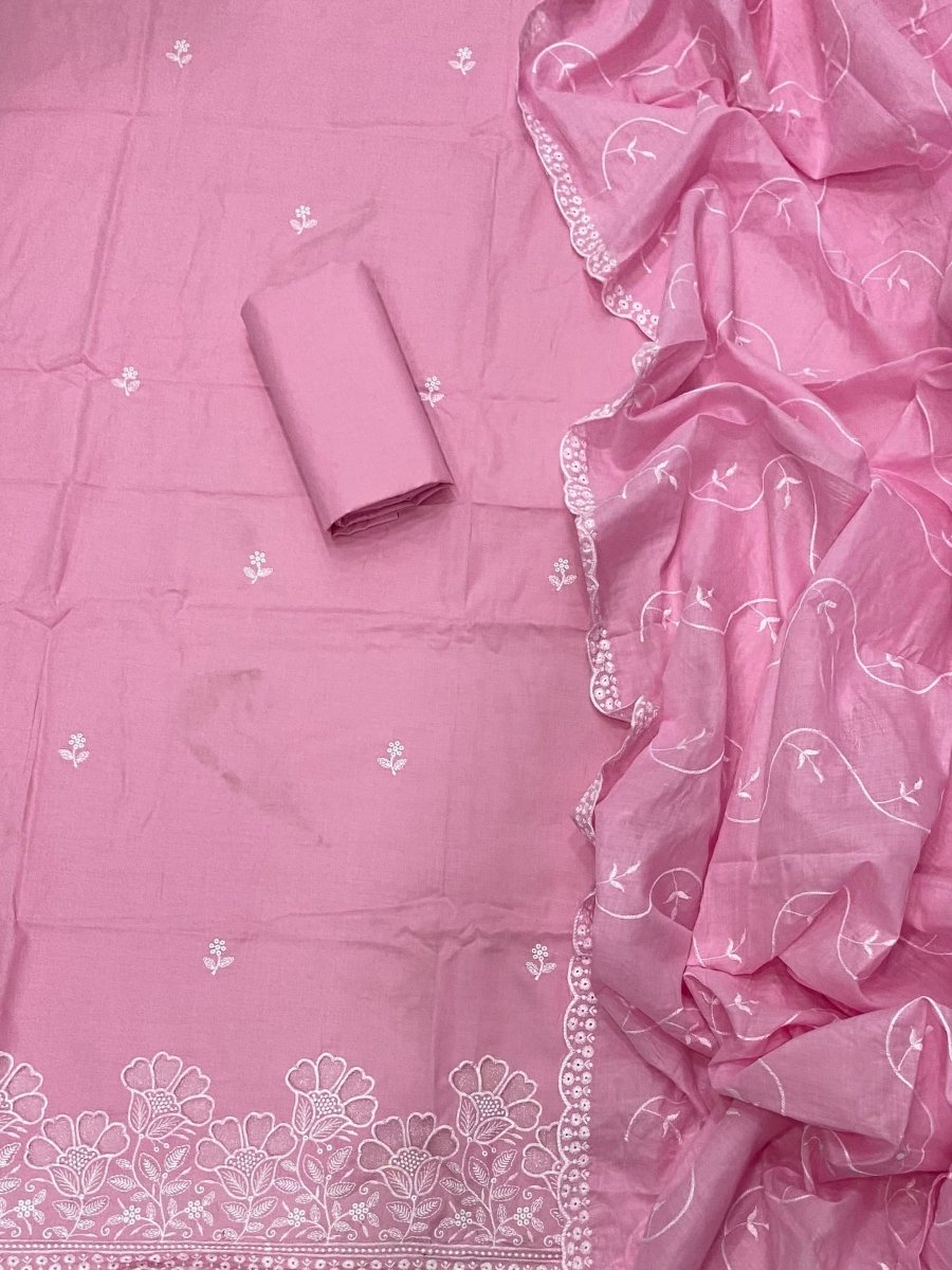 Graceful Cotton Chikankari Suit Set DN5(Pink) - Yanchi