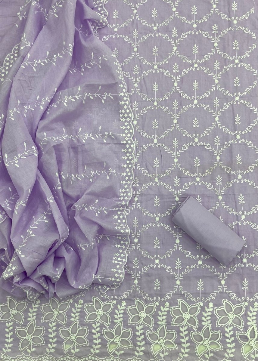 Graceful Cotton Chikankari Suit Set DN6 (Lavender) - Yanchi