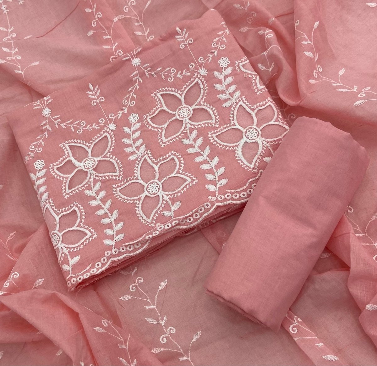 Graceful Cotton Chikankari Suit Set DN6 (Peach) - Yanchi
