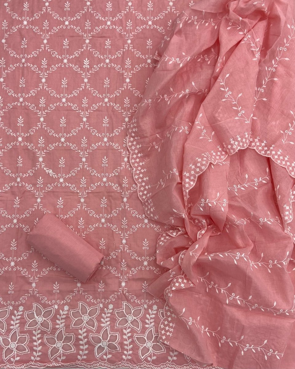 Graceful Cotton Chikankari Suit Set DN6 (Peach) - Yanchi