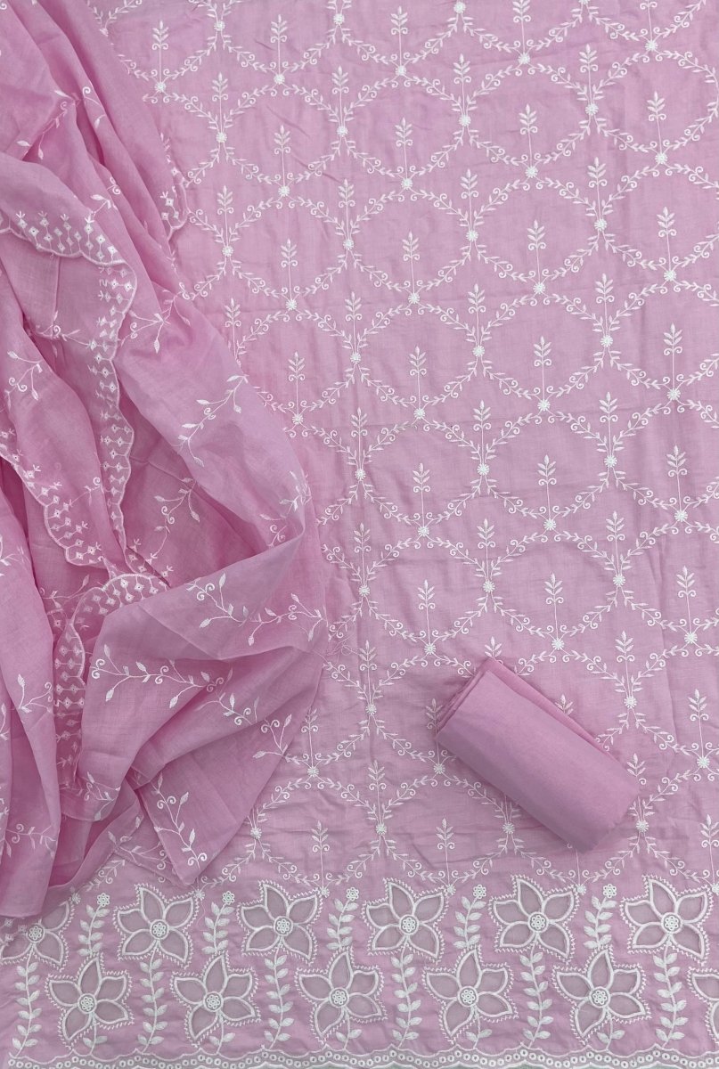 Graceful Cotton Chikankari Suit Set DN6 (Pink) - Yanchi