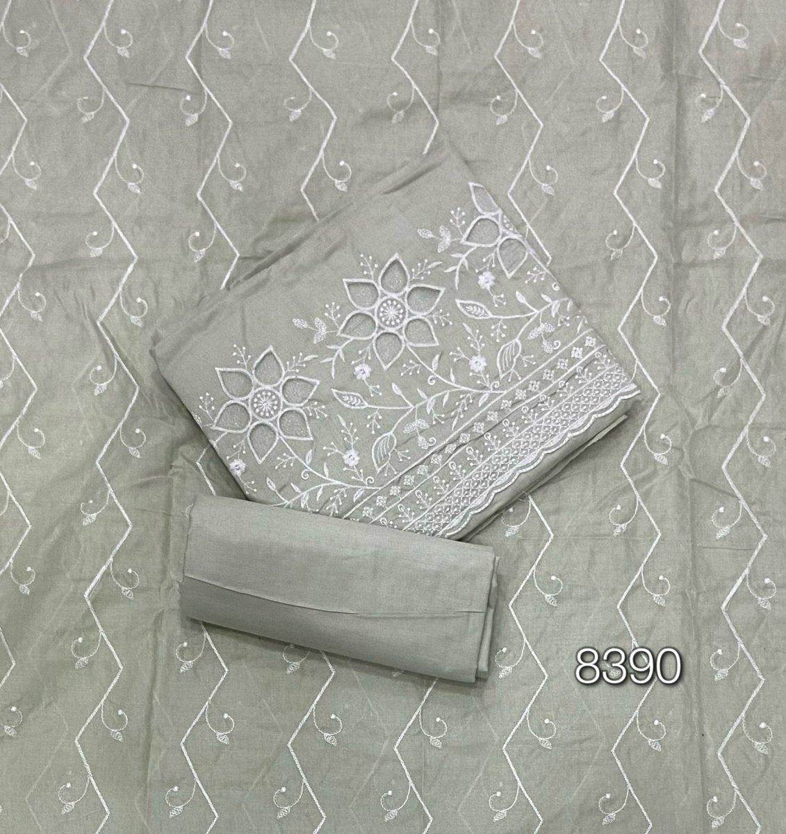 Graceful Cotton Chikankari Suit Set DN7 (Light - Grey) - Yanchi
