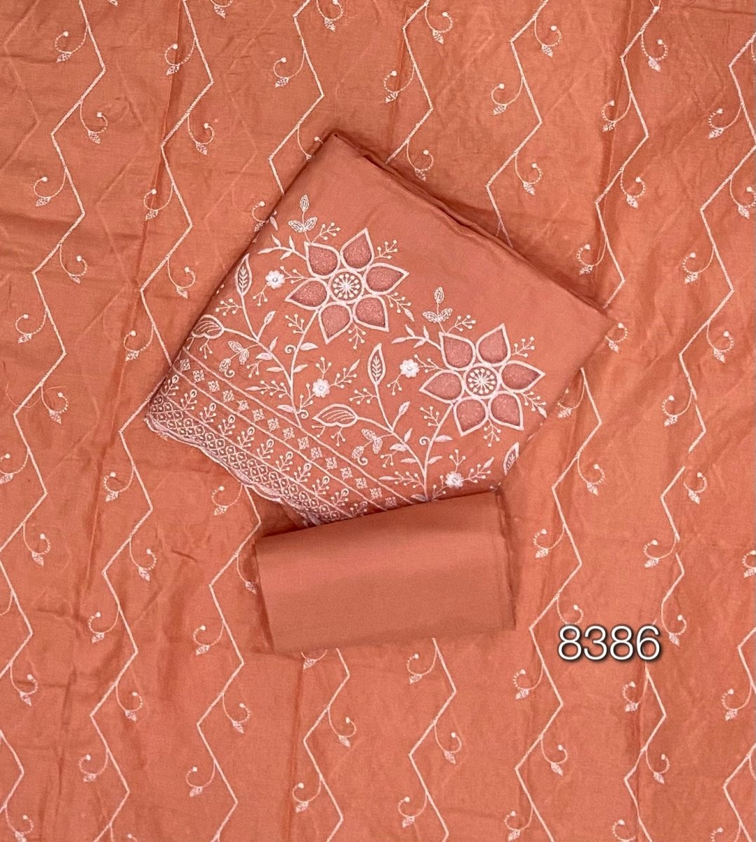 Graceful Cotton Chikankari Suit Set DN7 (orange) - Yanchi