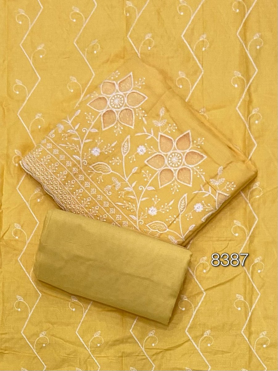Graceful Cotton Chikankari Suit Set DN7 (yellow) - Yanchi
