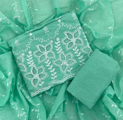 Graceful Cotton Chikankari Suit Set DN7(Green) - Yanchi