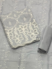 Graceful Cotton Chikankari Suit Set DN7(Grey) - Yanchi