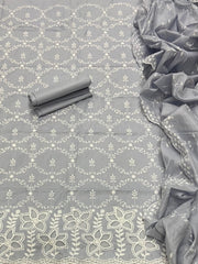 Graceful Cotton Chikankari Suit Set DN7(Grey) - Yanchi