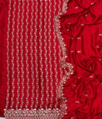 Karwa Special Red Vichitra Heavy Zari & Swarovski Work Suit Set - Yanchi