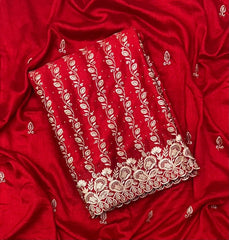 Karwa Special Red Vichitra Heavy Zari & Swarovski Work Suit Set - Yanchi