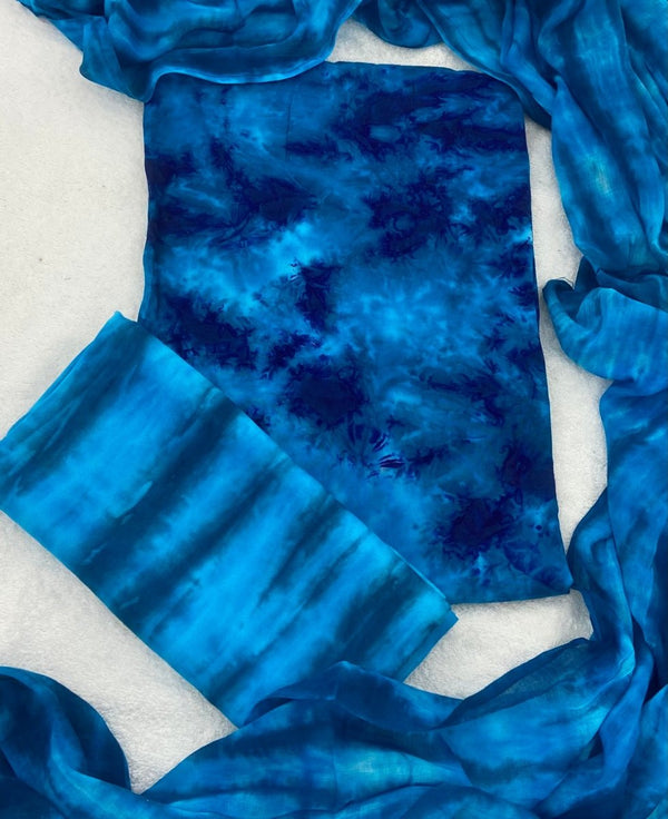 Matching Reyon Cotton Leheria Tie Dye Suit Set (Blue) - Yanchi