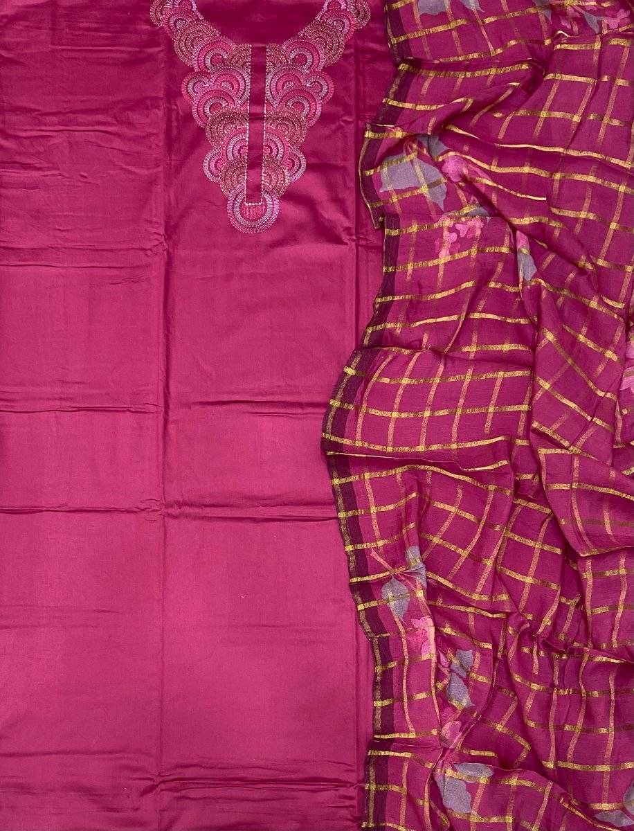 Netra Premium Glace Cotton With Embroidery Suit Set - Yanchi