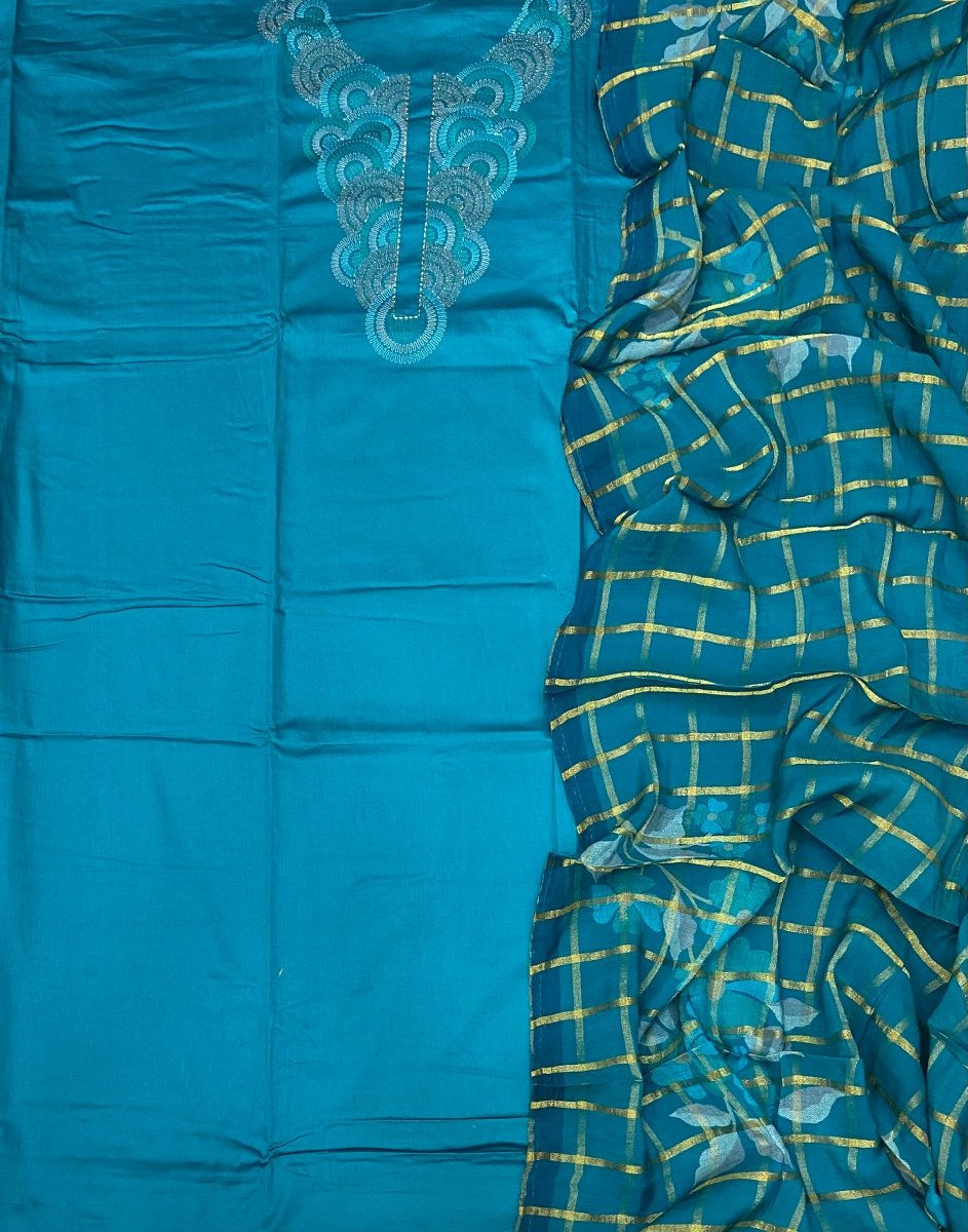 Netra Premium Glace Cotton With Embroidery Suit Set - Yanchi