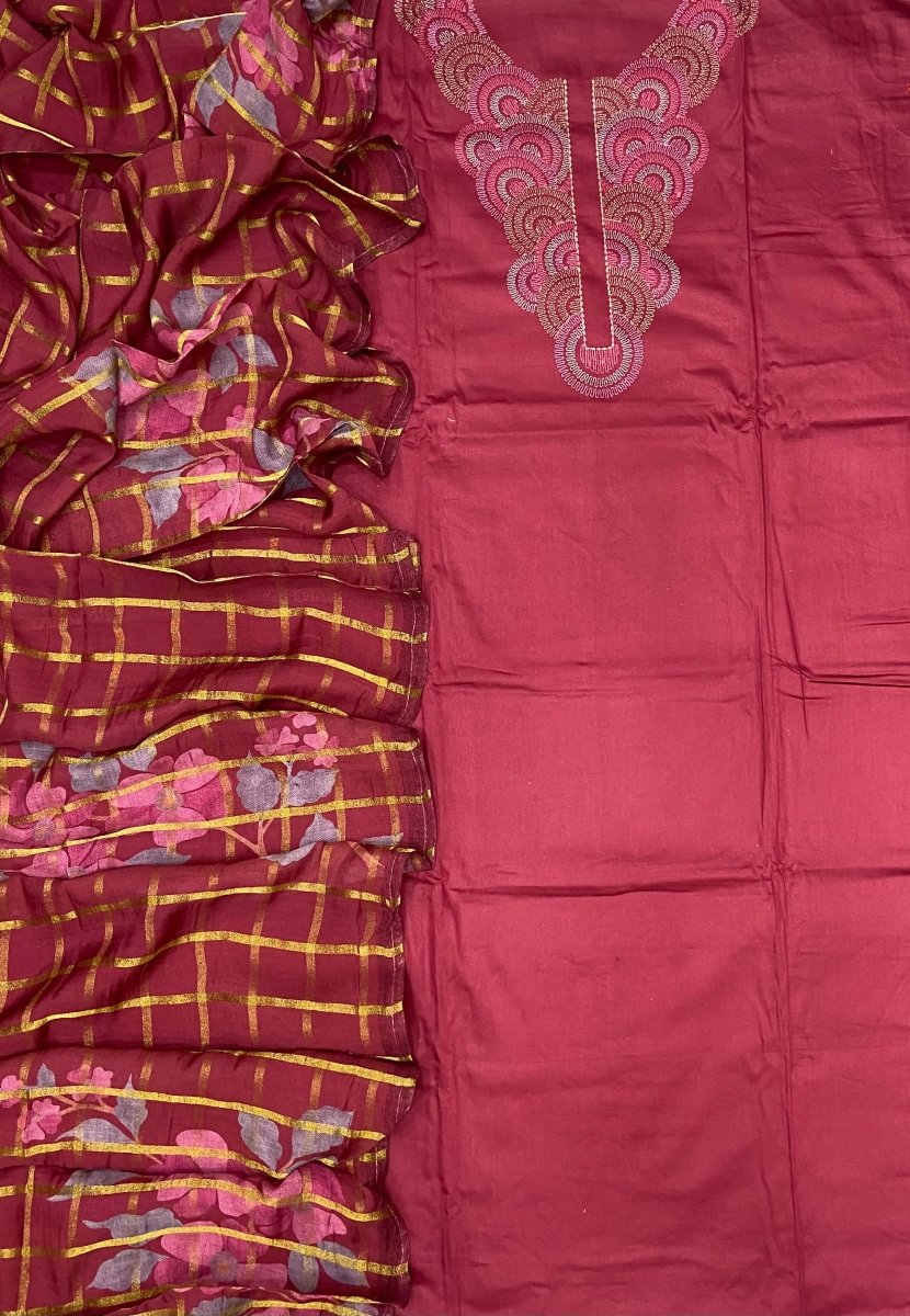 Netra Premium Glace Cotton With Embroidery Suit Set - Yanchi