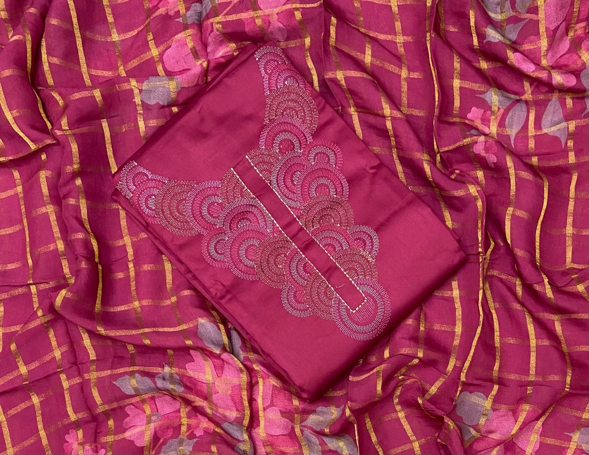 Netra Premium Glace Cotton With Embroidery Suit Set - Yanchi