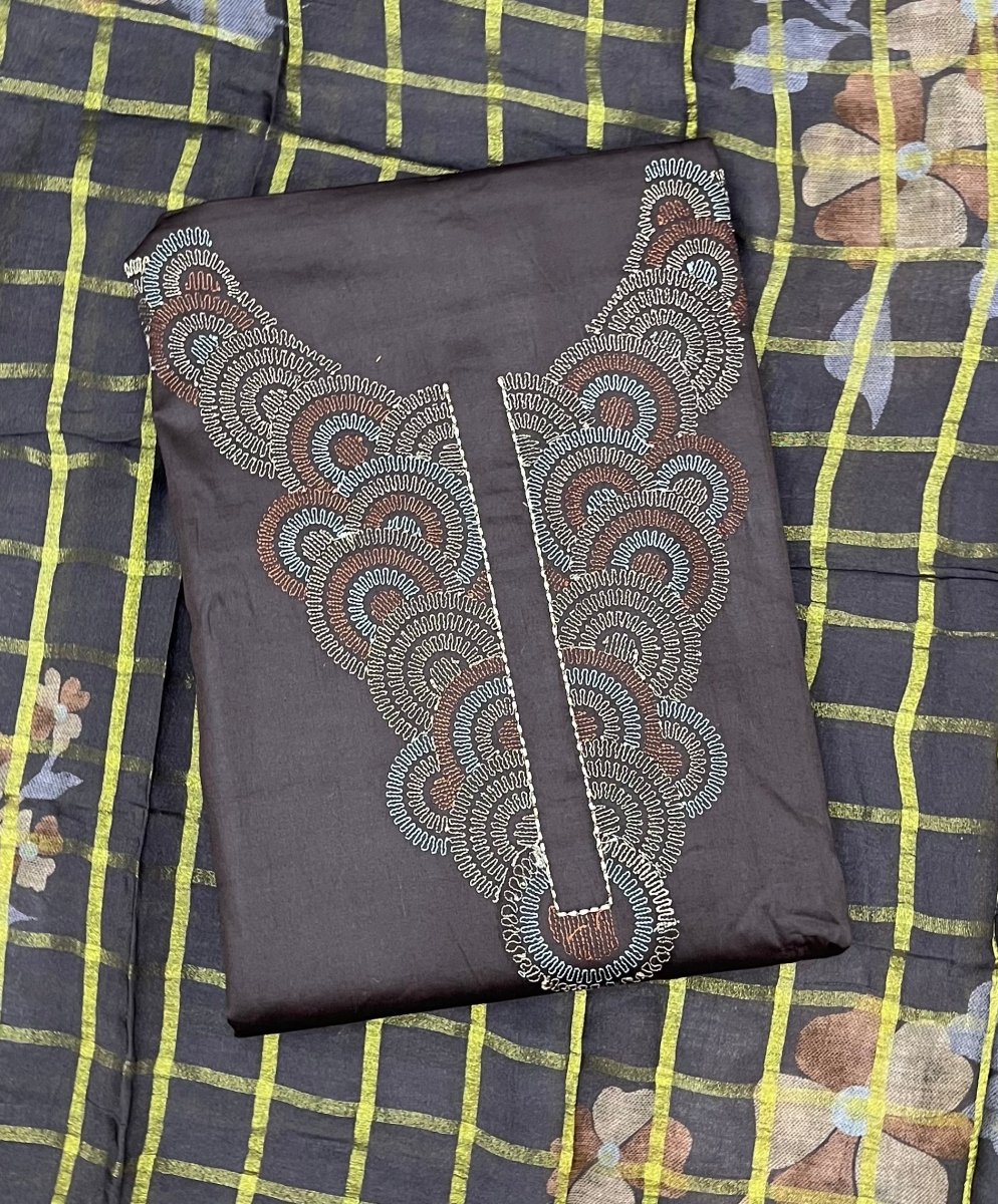 Netra Premium Glace Cotton With Embroidery Suit Set - Yanchi