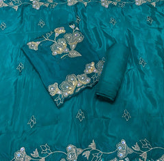 Premium Glass Organza Suit Set with Pearl & Zari Thread Work(Heavy Cutwork Dupatta) - Yanchi