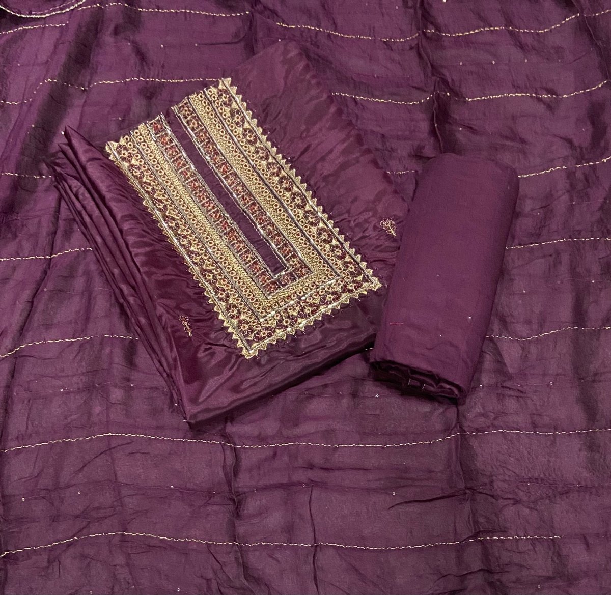 Premium Glass Organza Suit Set with Zari & Cutdana Work - Yanchi