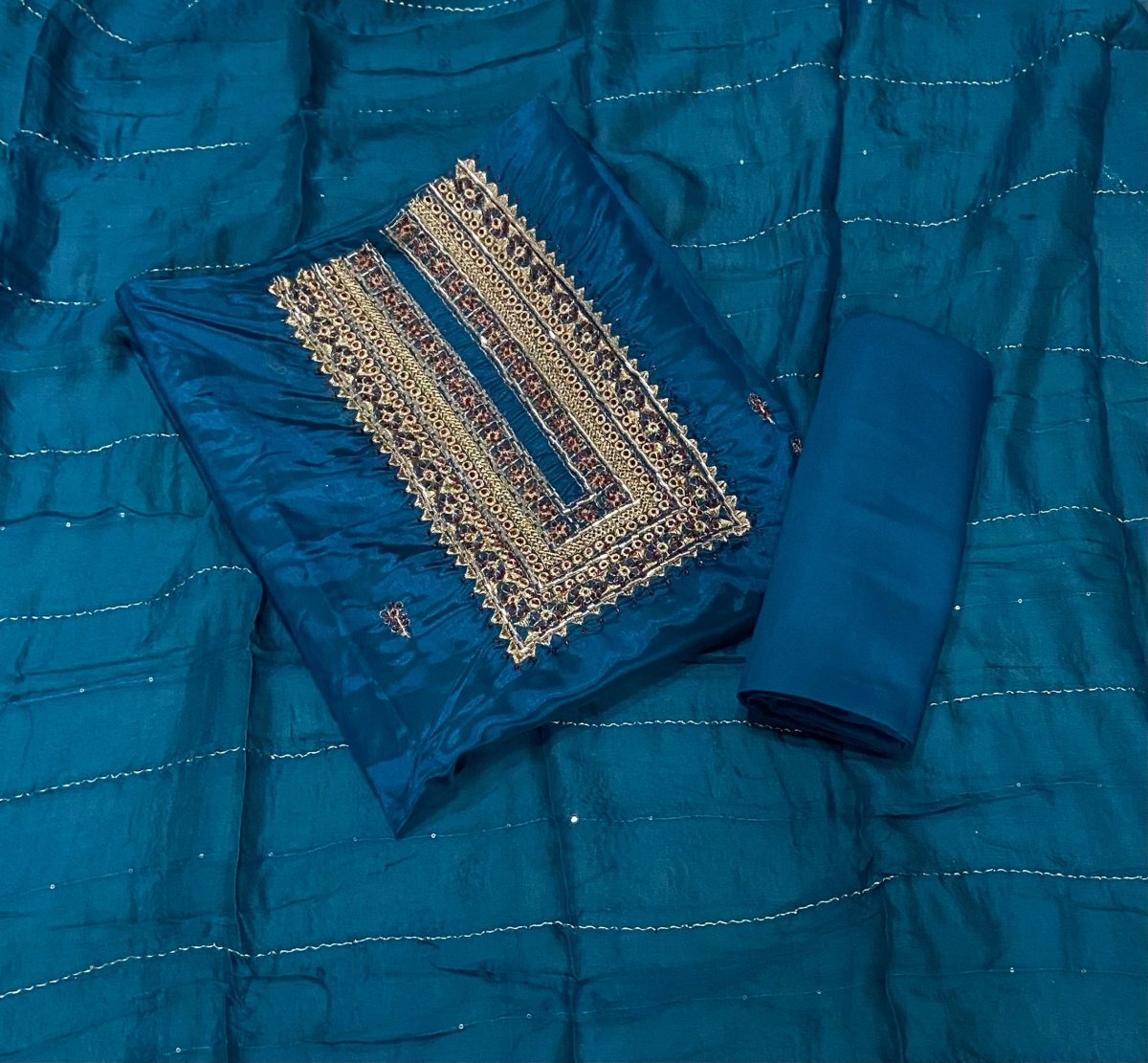 Premium Glass Organza Suit Set with Zari & Cutdana Work - Yanchi