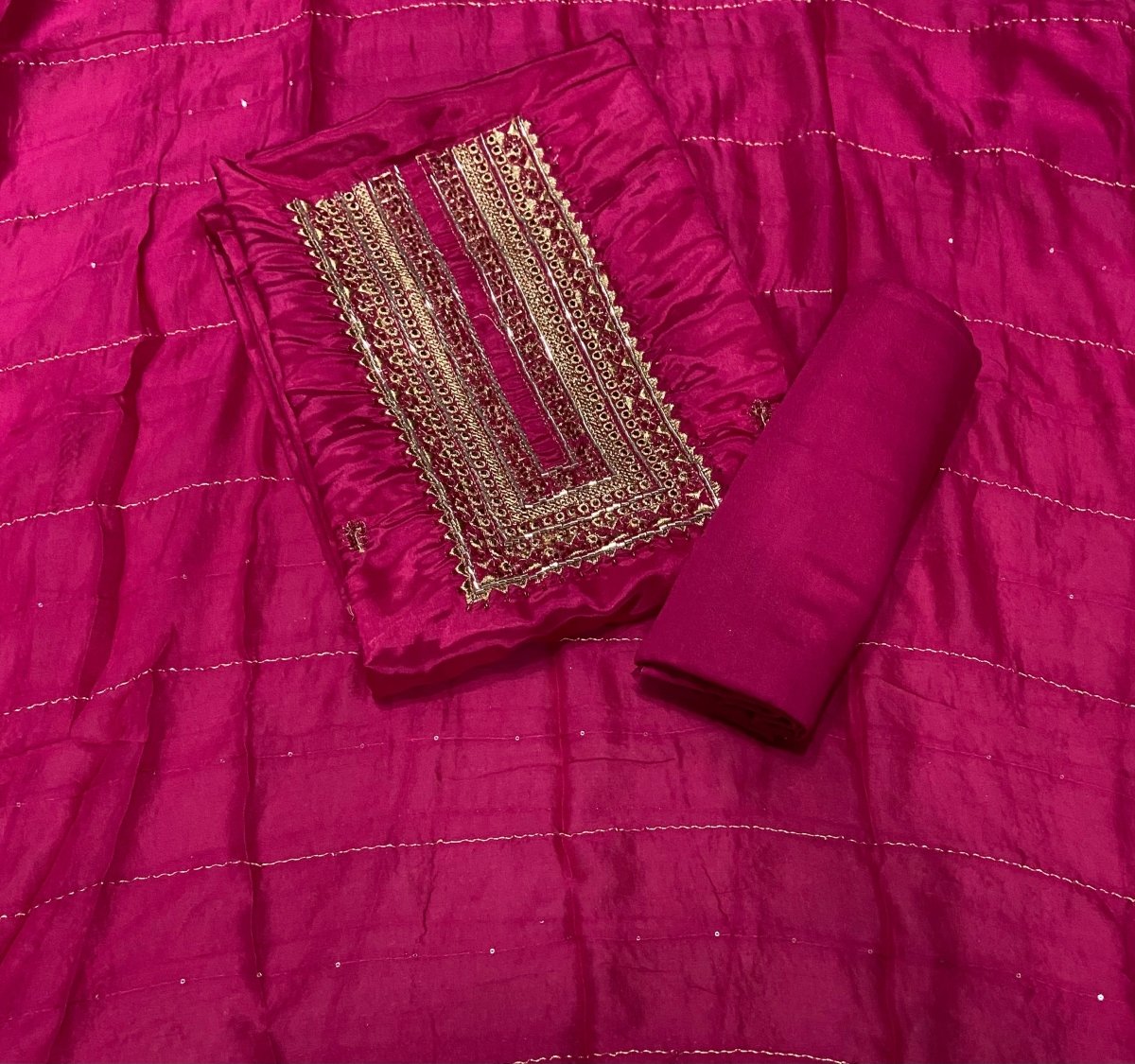 Premium Glass Organza Suit Set with Zari & Cutdana Work - Yanchi