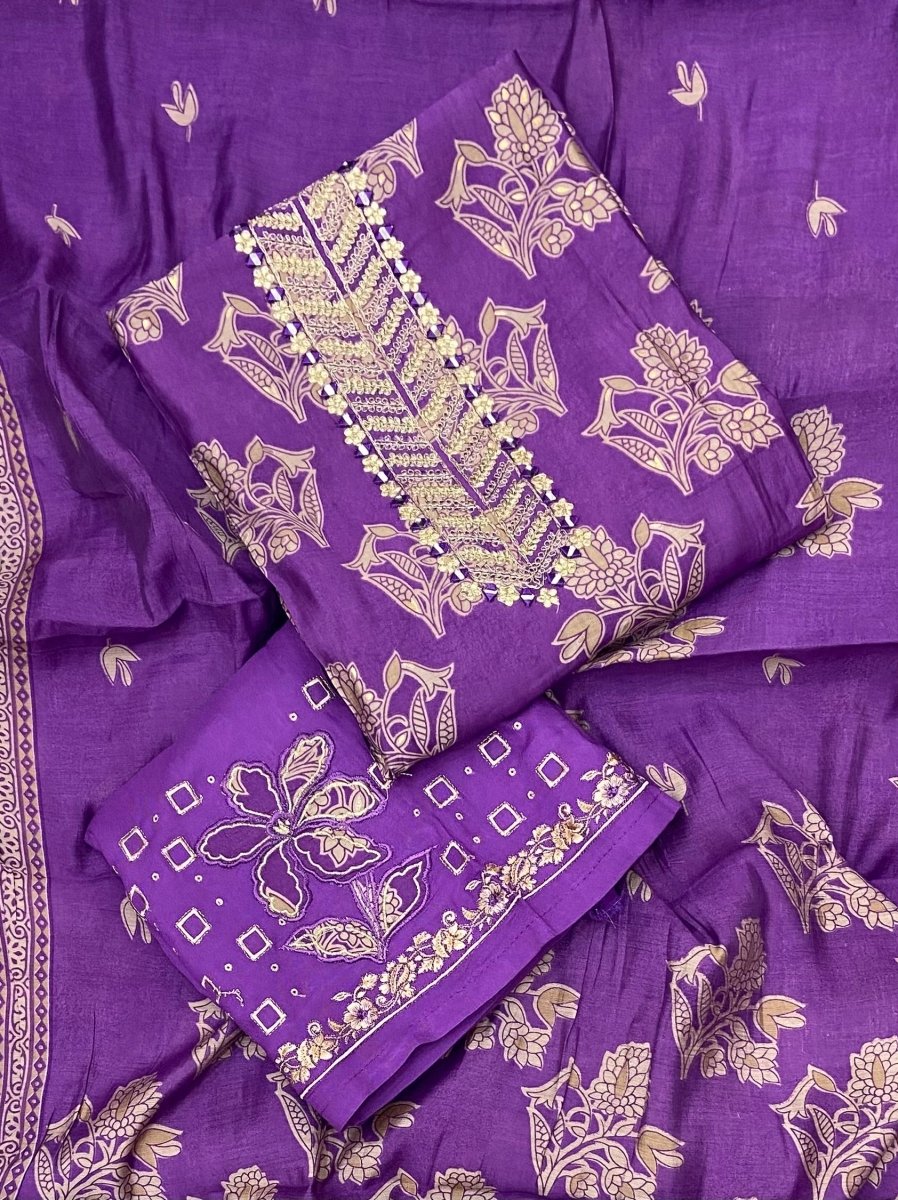 Premium Modal Silk Suit Set with Bottom Work - Yanchi