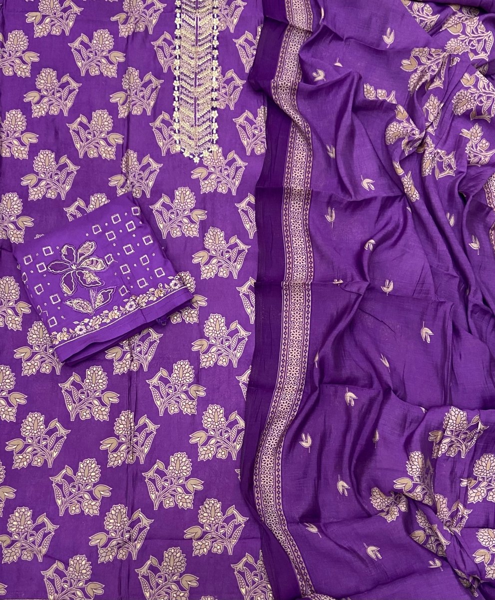 Premium Modal Silk Suit Set with Bottom Work - Yanchi