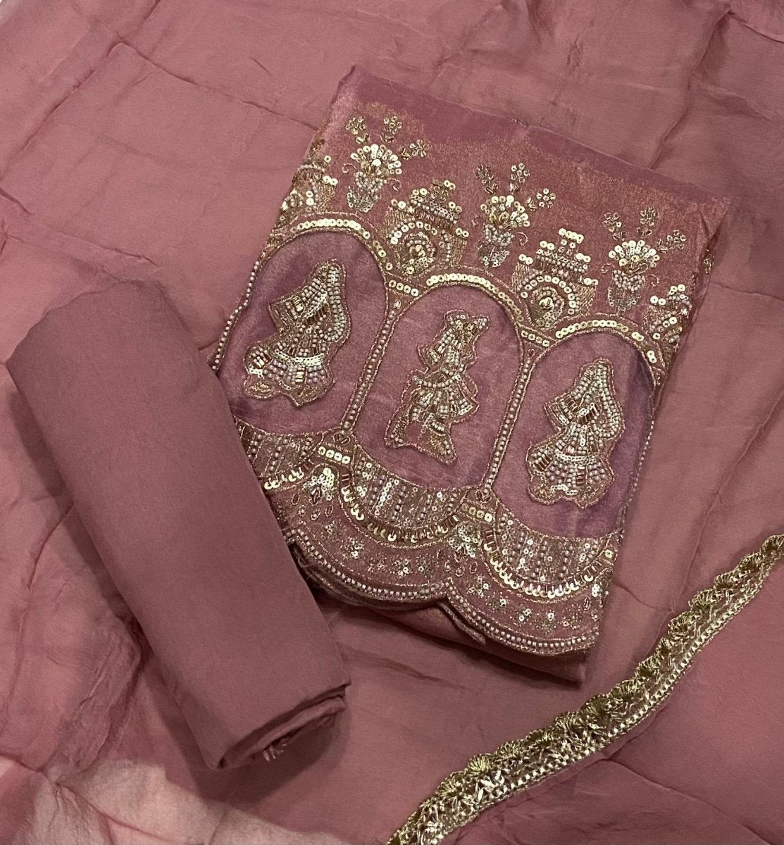 Premium Tissue Silk Suit Set with Heavy Beads, Zari & Sequins Work - Yanchi