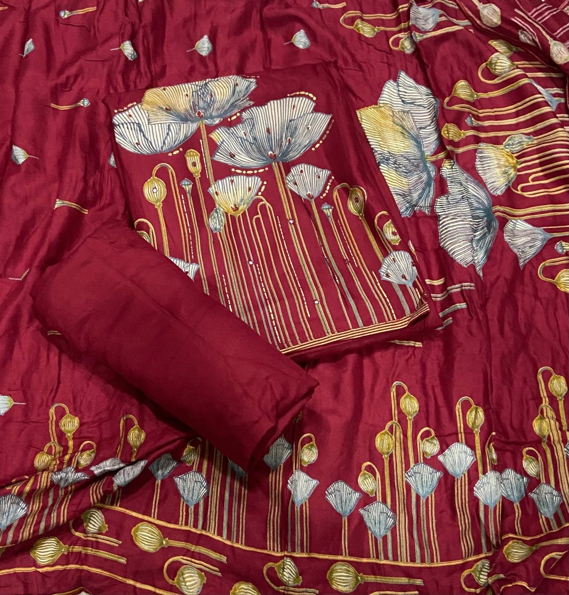 Premium Winter Pashmina Digital Print Suit Set with mirror Work(153vol) - Yanchi