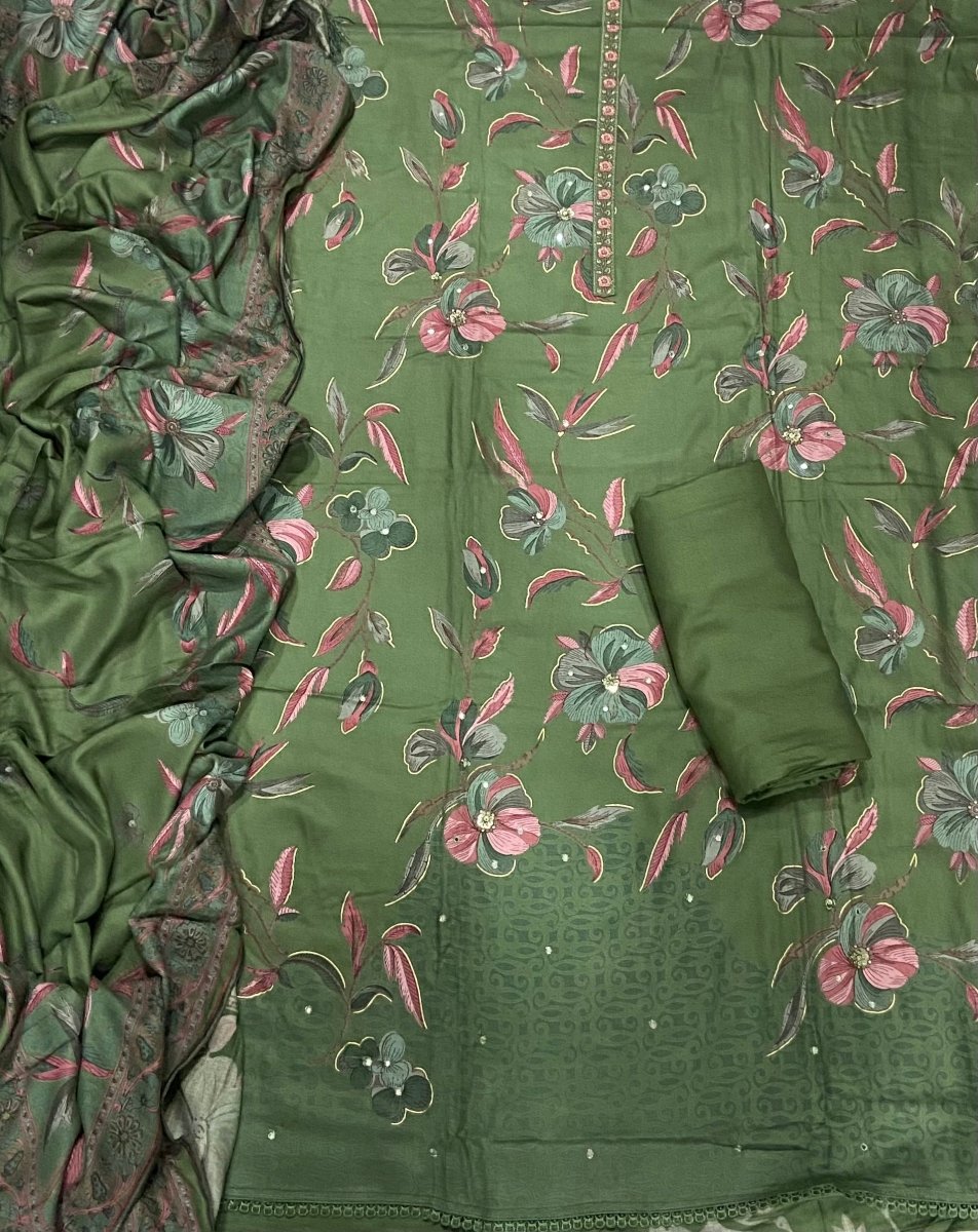 Premium Winter Pashmina Digital Print Suit Set with mirror Work(166vol) - Yanchi