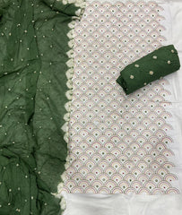 Pure Bandhej Cambric Cotton Suit Set With Dhaga work - Yanchi