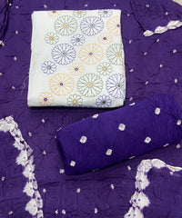 Pure Bandhej Cambric Cotton Suit Set With Dhaga work - Yanchi