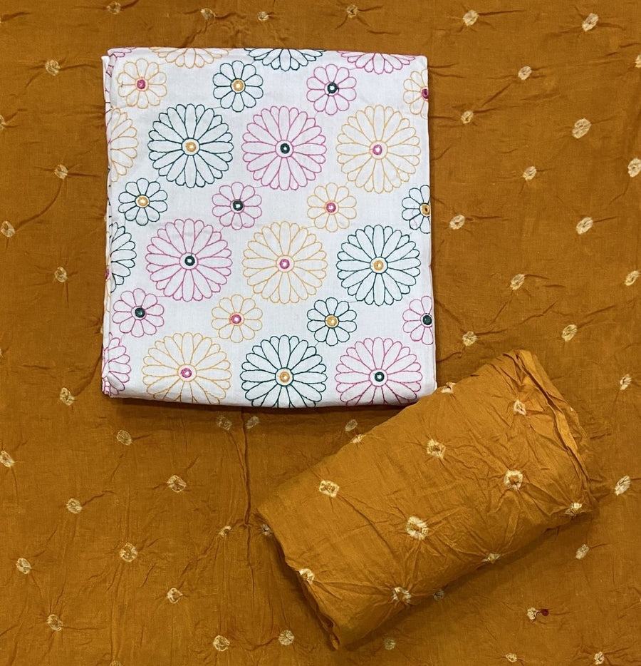 Pure Bandhej Cambric Cotton Suit Set With Dhaga work - Yanchi