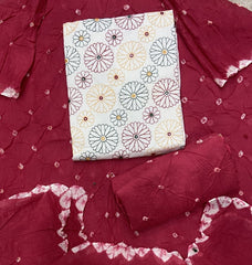 Pure Bandhej Cambric Cotton Suit Set With Dhaga work - Yanchi