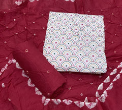 Pure Bandhej Cambric Cotton Suit Set With Dhaga work - Yanchi