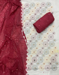 Pure Bandhej Cambric Cotton Suit Set With Dhaga work - Yanchi