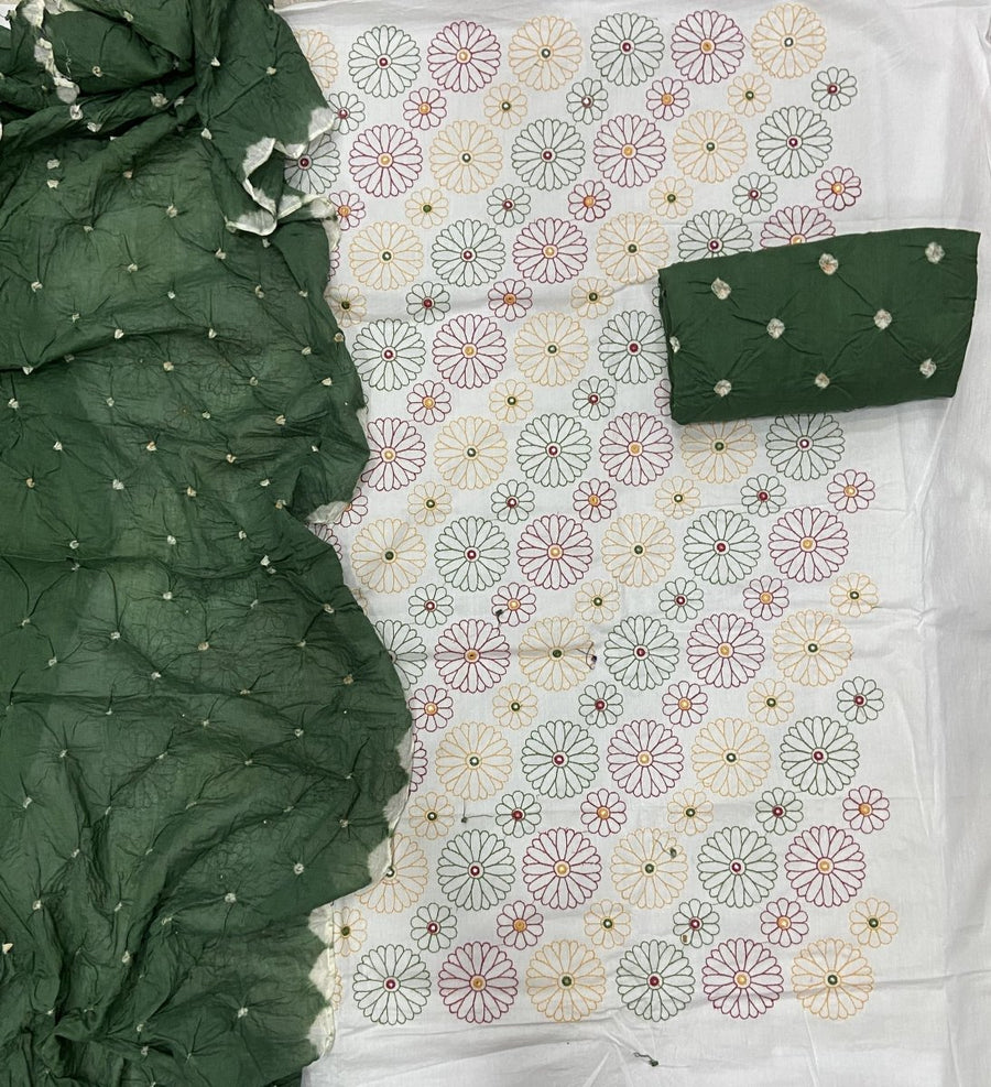 Pure Bandhej Cambric Cotton Suit Set With Dhaga work - Yanchi