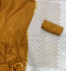 Pure Bandhej Cambric Cotton Suit Set With Dhaga work - Yanchi