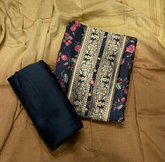 Pure Bemberg Cotton Silk Printed With Jaq Neek With Jari Lace(Ganga) - Yanchi