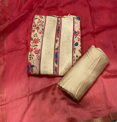 Pure Bemberg Cotton Silk Printed With Jaq Neek With Jari Lace(Ganga) - Yanchi