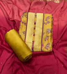 Pure Bemberg Cotton Silk Printed With Jaq Neek With Jari Lace(Ganga) - Yanchi