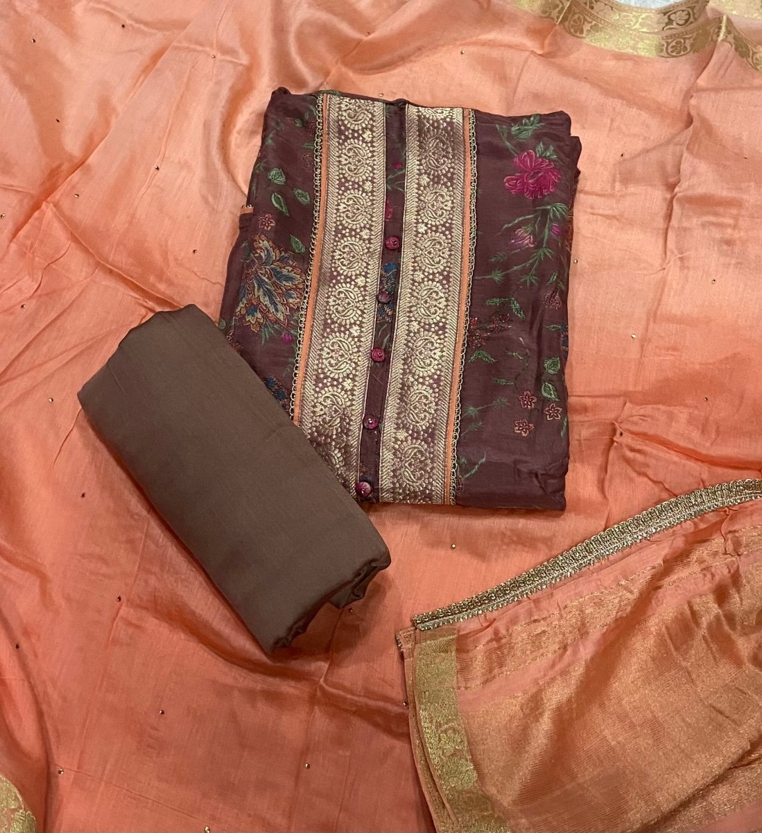 Pure Bemberg Cotton Silk Printed With Jaq Neek With Jari Lace(Ganga) - Yanchi