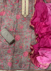 Pure Bemberg Cotton Silk Printed With Jaq Neek With Jari Lace(Ganga) - Yanchi