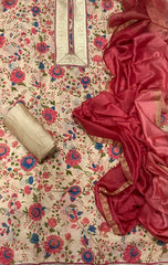 Pure Bemberg Cotton Silk Printed With Jaq Neek With Jari Lace(Ganga) - Yanchi