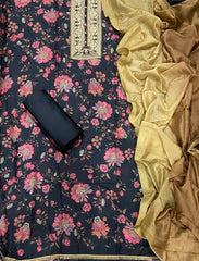 Pure Bemberg Cotton Silk Printed With Jaq Neek With Jari Lace(Ganga) - Yanchi