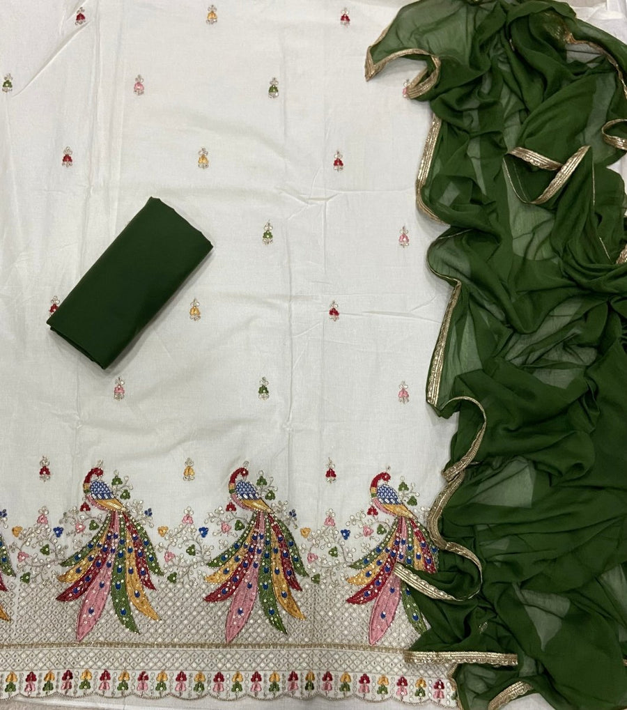 Pure Cotton Burberry with Heavy Handwork & sequence work ￼ - Yanchi