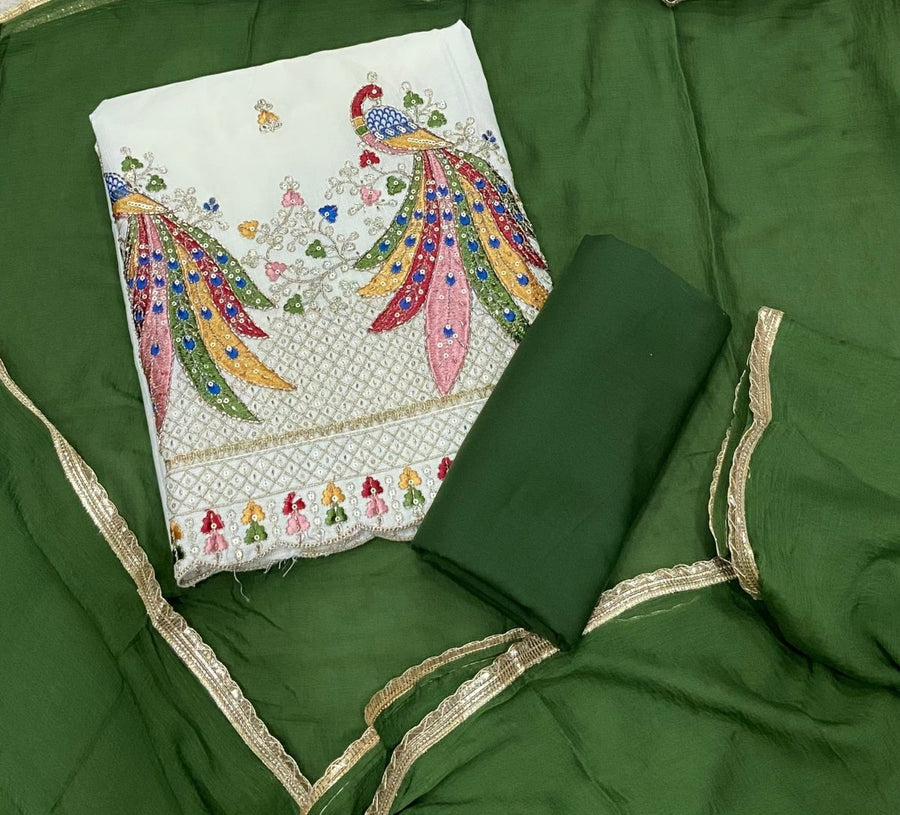 Pure Cotton Burberry with Heavy Handwork & sequence work ￼ - Yanchi