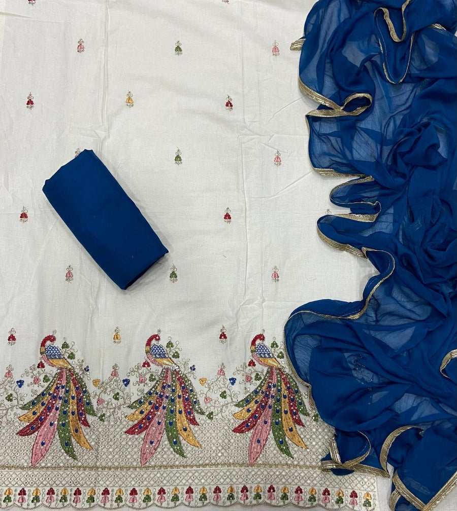 Pure Cotton Burberry with Heavy Handwork & sequence work ￼ - Yanchi